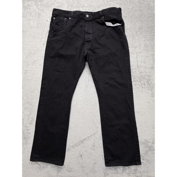 Levis 501 Jeans Mens 40x30 Black Straight Leg Button Fly Stretch Original Fit - Picture 1 of 8